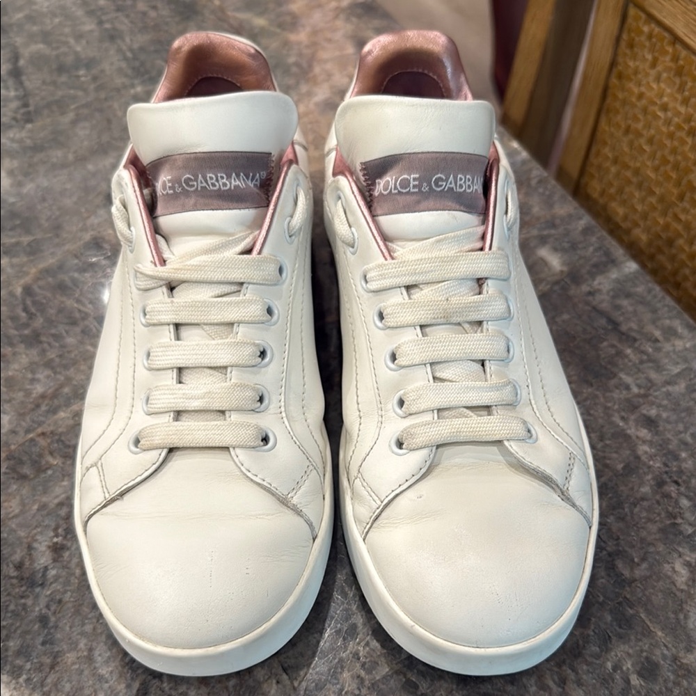 Dolce & Gabbana White and Pink Sneakers Classic Design